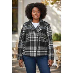 NEW Mossimo Supply Co Moto Jacket Womens XL Black White Plaid Long Sleeve Zip